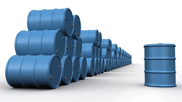 Μεγάλη ομάδα μπλε πετρελαίου βαρέλια 3d rendering — Φωτογραφία Αρχείου