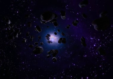 Uzayda 3d biçimlendirmedeki birçok asteroid