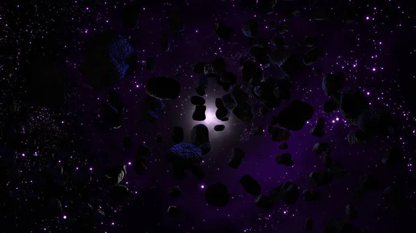 Many asteroids in space 3d rendering — 스톡 사진