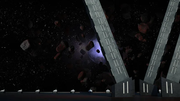 Sci fi folyosó kilátással az űrgalaxisra 3d renderelés — Stock Fotó