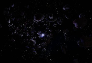Uzayda 3d biçimlendirmedeki birçok asteroid