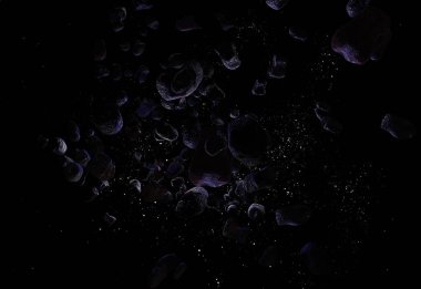 Uzayda 3d biçimlendirmedeki birçok asteroid