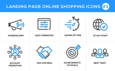 Düz çizgi tasarım kavramı simgeleri online alışveriş, Web sitesi banner ve açılış sayfası için