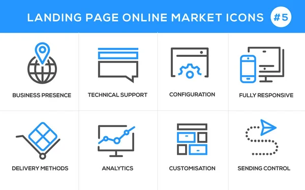 Rovná čára návrhu koncepce ikony pro vstupní stránky, stránky a online nakupování — Stockový vektor