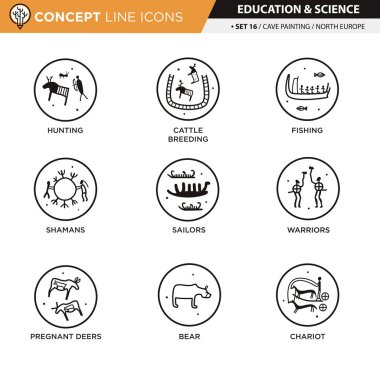 Konsept sanat hattı simgeler ayarla 16 mağara