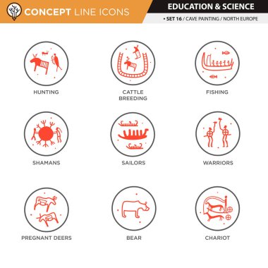 Konsept sanat hattı simgeler ayarla 16 mağara