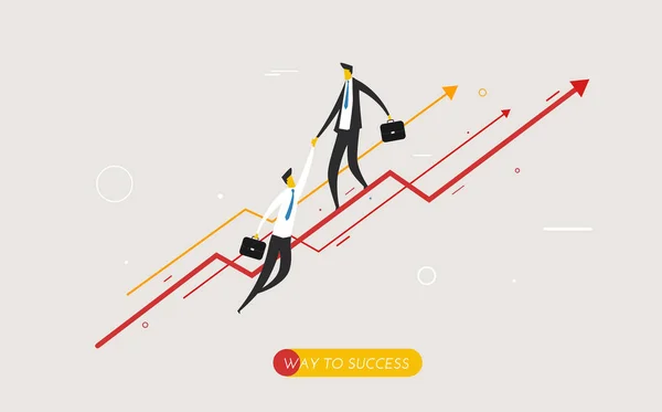 Businessman climbing graph, help. — Stock Vector