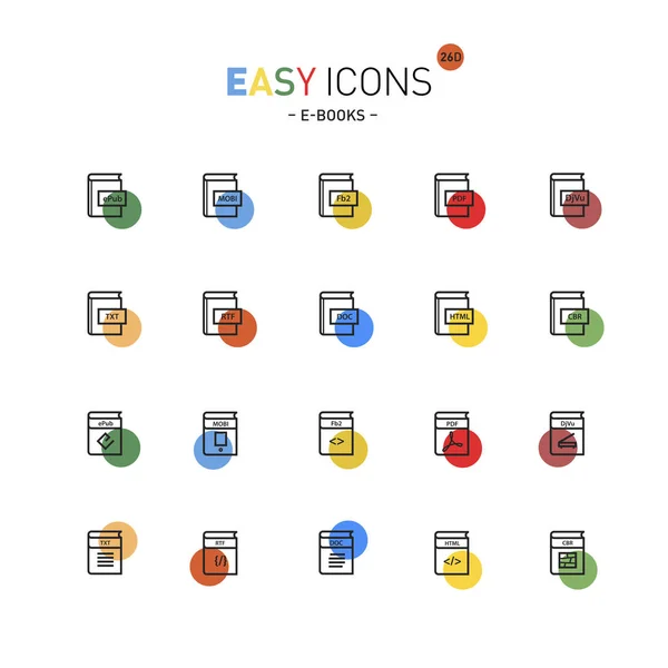 Iconos fáciles 26D E-books — Vector de stock