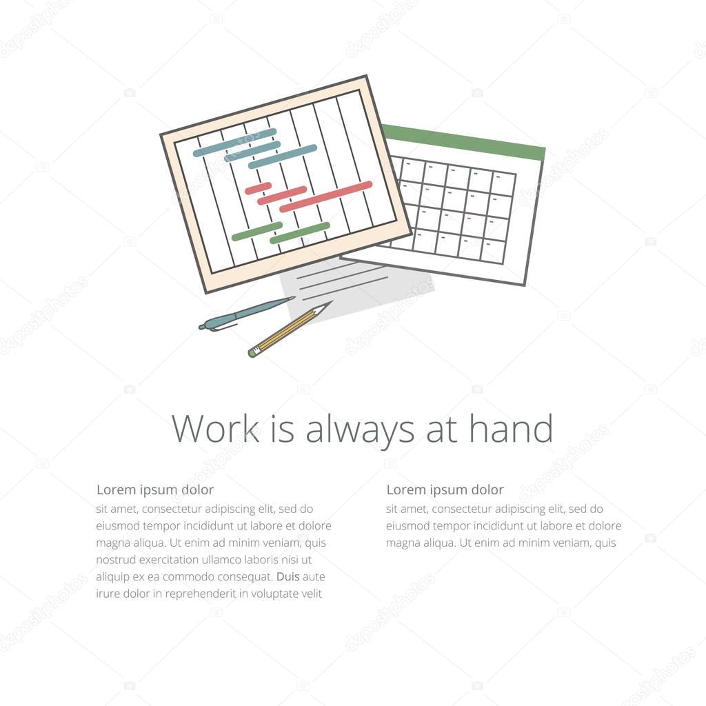 Workdesk illustration 02 Ganntchart and calendar