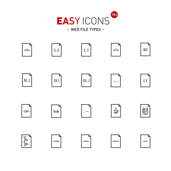 Iconos fáciles 34a Tipos de archivo — Vector de stock