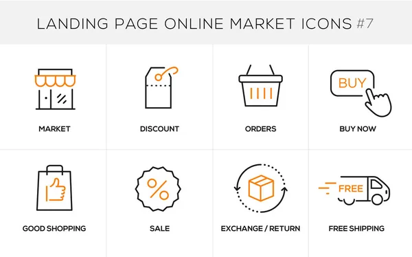 Iconos de concepto de diseño de línea plana para compras en línea, banner del sitio web y landing page — Vector de stock