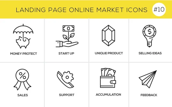 Iconos de concepto de diseño de línea plana para compras en línea, banner del sitio web y landing page — Vector de stock