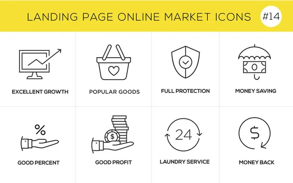 Ícones de conceito de design de linha plana para compras on-line, banner do site e landing page —  Vetores de Stock