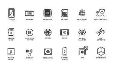 Mobil cihaz bileşenleri vektör Icon Set