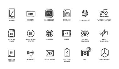 Mobile Device Components Vector Icon Set clipart