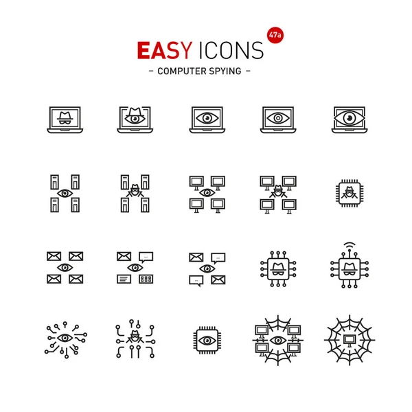 Iconos fáciles 47a Espionaje informático — Archivo Imágenes Vectoriales