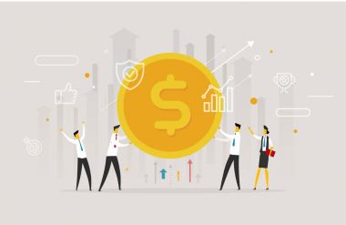 İşadamları ekibi büyük dolar sikke tut