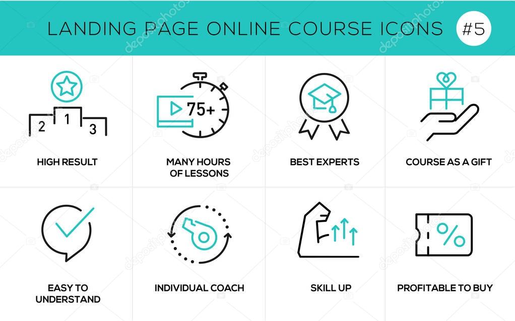 Flat line design concept icons online e-learning