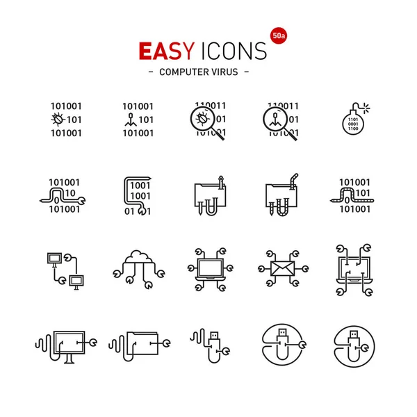 Iconos fáciles 50a Virus informático — Vector de stock