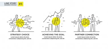 İllüstrasyonlar kavramı işadamları ile kümesi. İş akışı, büyüme, grafik. İş geliştirme, kilometre taşları. Doğrusal illüstrasyon simgeler infographics. Açılış sayfası sitesi baskı poster