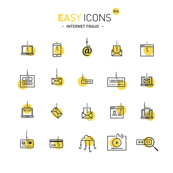Lätt ikoner 51d Intetnet bedrägeri — Stock vektor