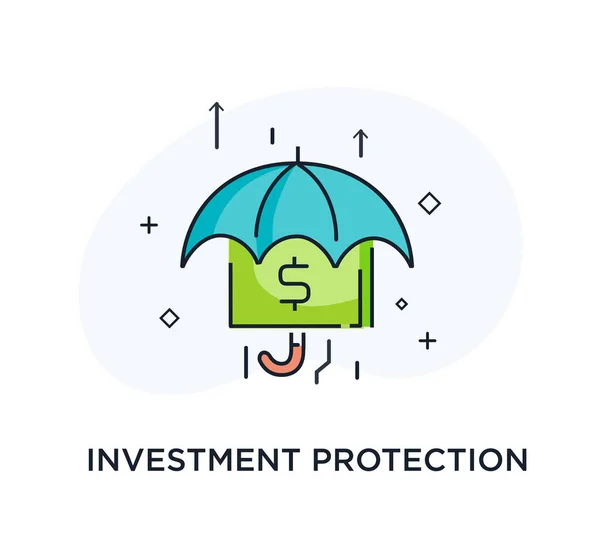 Guarda-chuva abriga dinheiro acumulado. gráficos de crescimento Sucesso, taxas de crescimento. Ilustração de ícone de linha —  Vetores de Stock