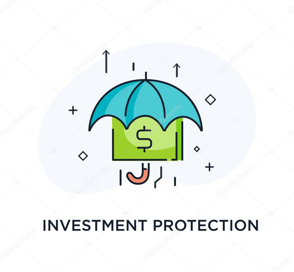 Umbrella harbors accumulated money. growth charts Success, growth rates. Line icon illustration