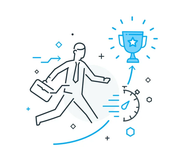 Businessman strive to get a cup. Success, achieving goals, pride. Success. Line icon illustration — 스톡 벡터