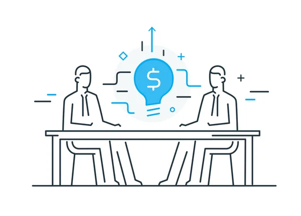 Businessmen connect lamp. Joint efforts, success, union, idea. Success Cooperation. line icon illustration — 스톡 벡터