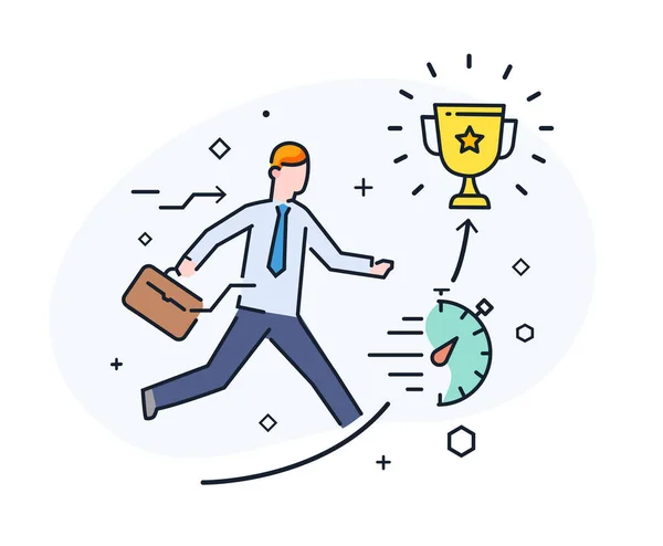 Businessman strive to get a cup. Success, achieving goals, pride. Success. Line icon illustration — 스톡 벡터