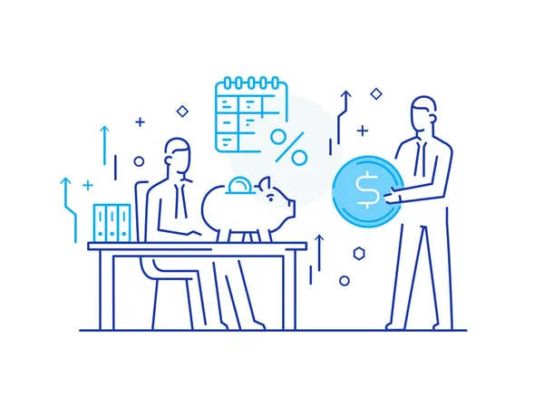 Partners discuss business. international deal. Virtual communication smartphone. Cooperation interaction. Success, Cooperation. line icon illustration — 스톡 벡터