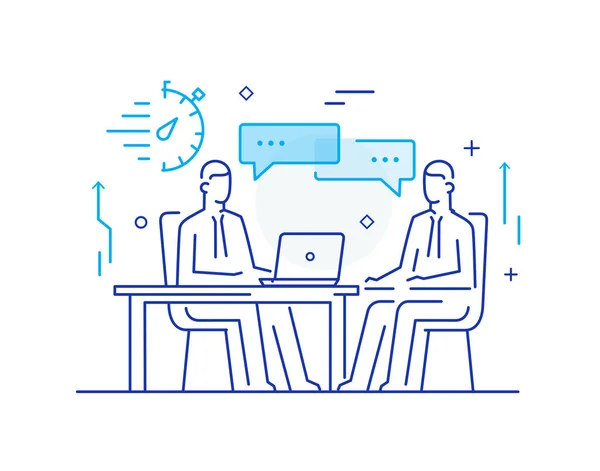 Partners discuss business. international deal. Virtual communication smartphone. Cooperation interaction. Success, Cooperation. line icon illustration — 스톡 벡터