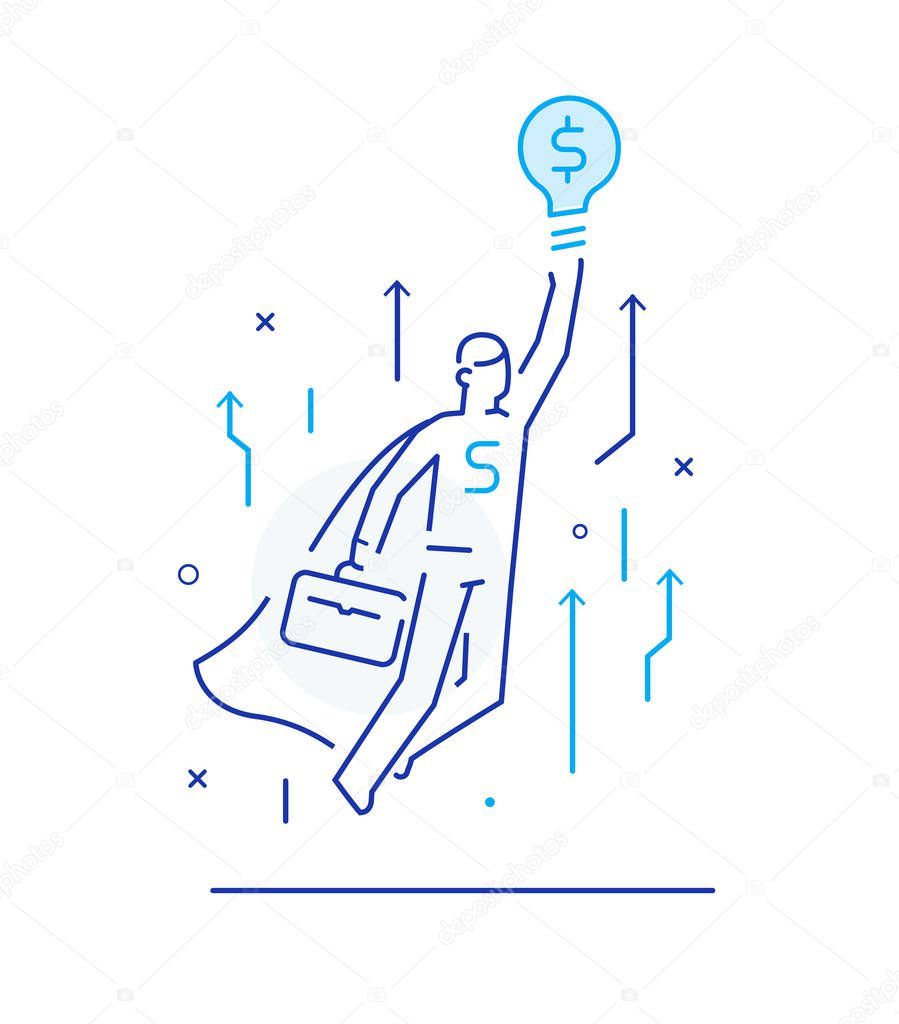 The businessman climbs the career ladder. achievements. execution schedule. Success, growth rates. Line icon illustration