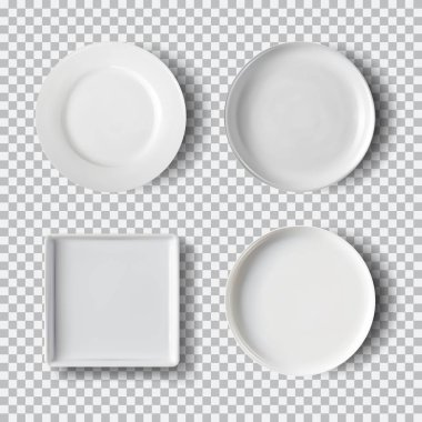 Saydam arka plan üzerinde izole beyaz tabak seti