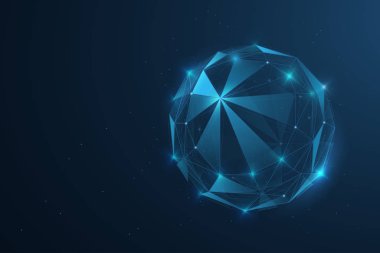 Küre. Al, Dünya, kristal konsept. Çokgen nokta çizgisi parlaklığı web pankartı.
