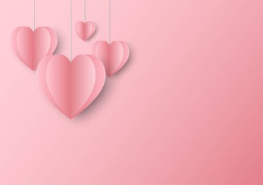 Şirin pastel kağıt kalpler pembe arka planda asılı