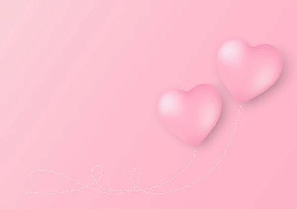 Couple Heart Shaped Balloons Pink Background Valentine Day — Stock vektor