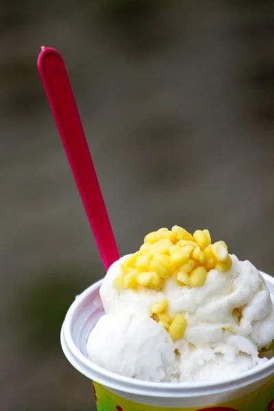 Tay Hindistan cevizi dondurma Mısır tepesi ile.