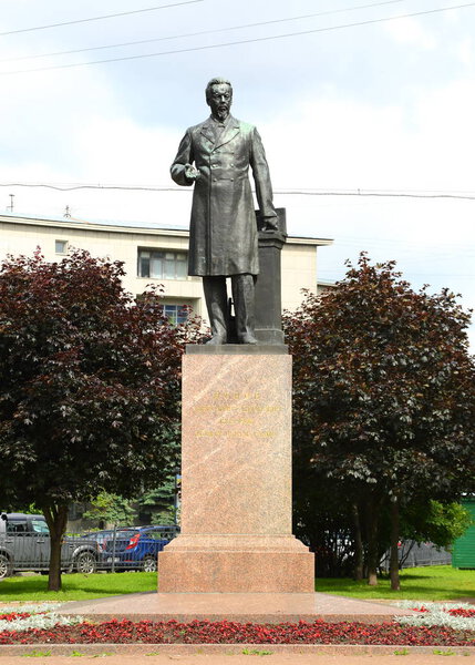 Monument to Russian scientist A. Popov, Kamennoostrovsky prospect, Saint-Petersburg, Russia July 2017