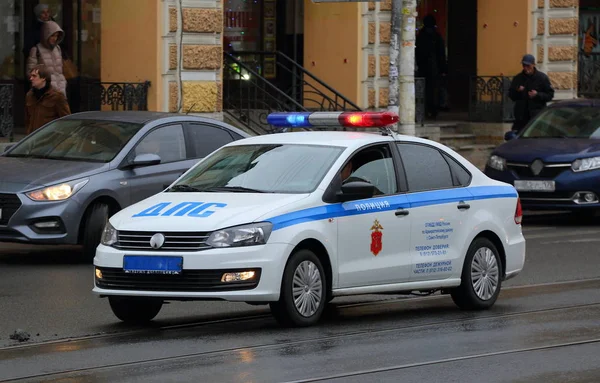 Samochód Policji Ulitsa Sadovaya Petersburg Rosja Kwietnia 2018 — Zdjęcie stockowe