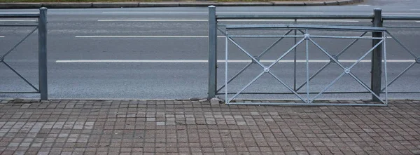 Opening Way Sidewalk Pavement Removed Section Gray Metal Fence — Stock Photo, Image