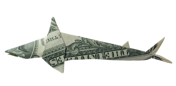 Dinero Origami Gran Shark Blanco Doblado Con Billete Dólar Real —  Fotos de Stock