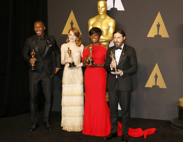 Viola Davis, Casey Affleck, Mahershala Ali y Emma Stone — Foto de Stock