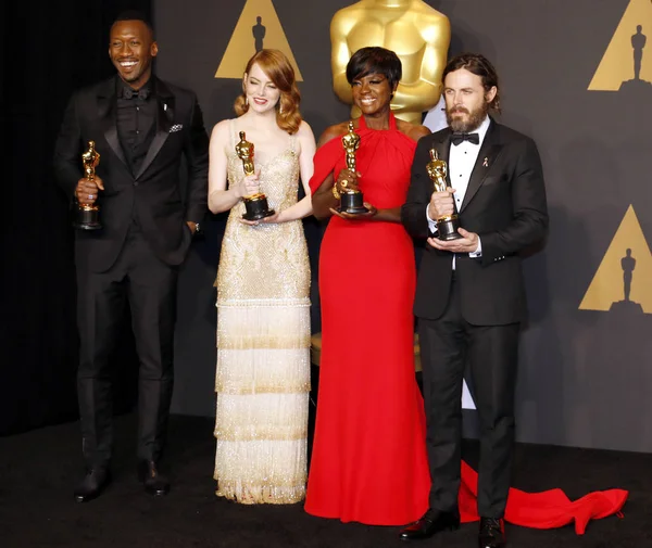 Viola Davis, Casey Affleck, Mahershala Ali y Emma Stone — Foto de Stock