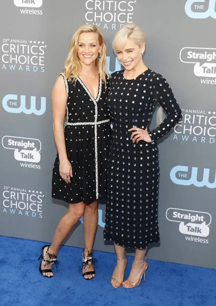 Actresses Reese Witherspoon Emilia Clarke 23Rd Annual Critics Choice Awards — Stock Photo, Image