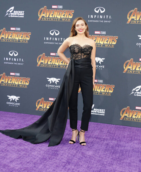 actress Elizabeth Olsen at the premiere of Disney and Marvel's 'Avengers: Infinity War' held at the El Capitan Theatre in Hollywood, USA on April 23, 2018.