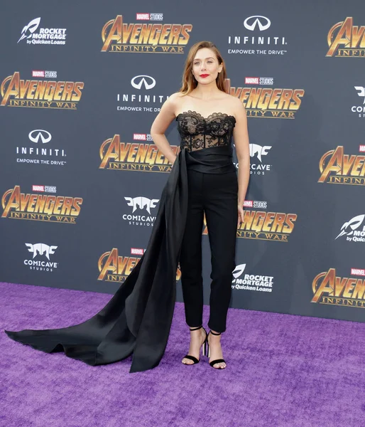 Herečka Elizabeth Olsen Premiéře Filmu Disney Marvel Avengers Infinity War — Stock fotografie