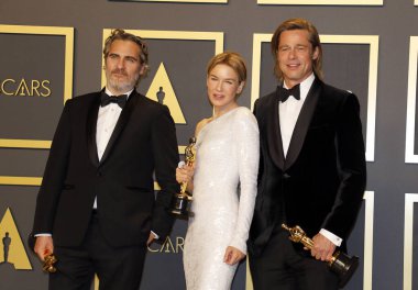 Joaquin Phoenix, Renee Zellweger and Brad Pitt at the 92nd Academy Awards - Press Room held at the Dolby Theatre in Hollywood, USA on February 9, 2020.