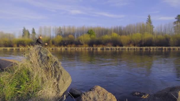 Hombre paddle boarding en el río — Vídeo de stock