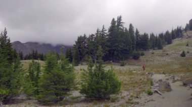 Uzun yürüyüşe çıkan kimse adam dağlarda trekking